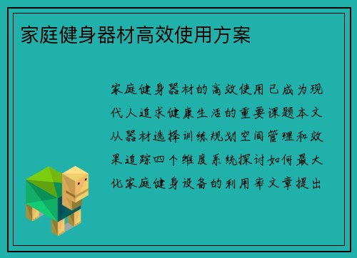 家庭健身器材高效使用方案