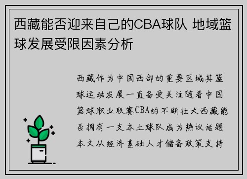 西藏能否迎来自己的CBA球队 地域篮球发展受限因素分析