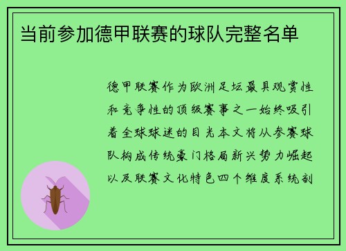 当前参加德甲联赛的球队完整名单